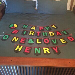 Handmade Happy Birthday / One & Loved / Reggae Bob Marley Rasta